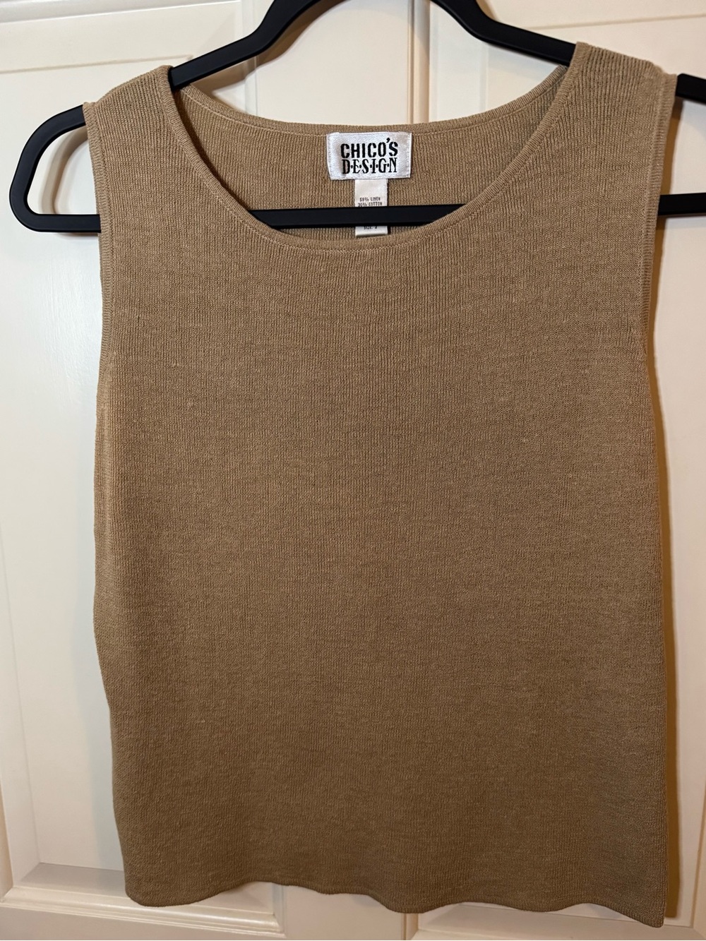 Chico's Tank Linen Blend 58% Linen 30% Cotton Sleeveless Tank Tan Chicos Size 2